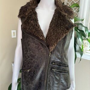 Dots Brown Faux-Fur Collar Moto Vest